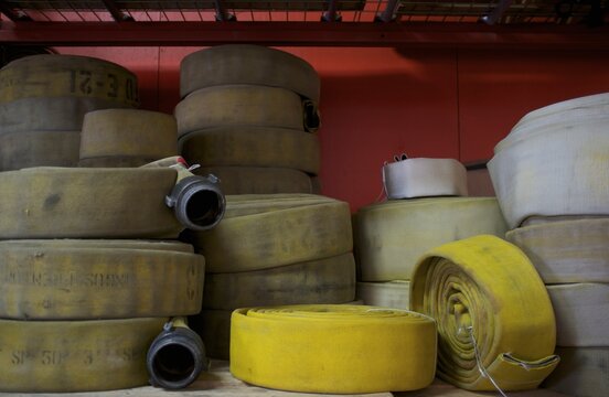 Rolled and Stacked Fire Hoses