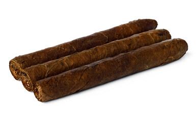 Bunch of hand rolled cigars isolated on white