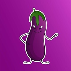 Vector illustration of a cartoon eggplant character. Cute vegetable character