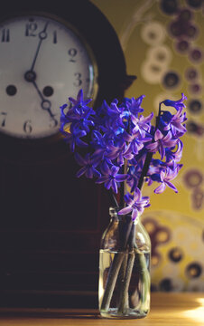 Hyacinths and a clock
