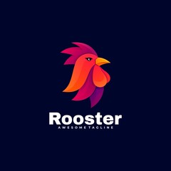 Vector Logo Illustration Rooster Gradient Colorful Style.