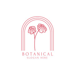 Vector botanical logo design templates in trendy line art minimal style. Emblem or frame symbols label for cosmetics, wedding, skincare and natural products.