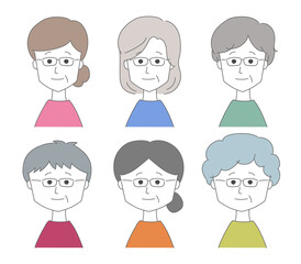 Middle aged women wearing glasses with their friends. Vector illustration isolated on white background.
