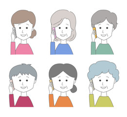 Middle aged women on the phone with their friends. Vector illustration isolated on white background.