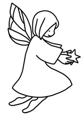 クリスマスをお祝いする妖精の手描き線画イラスト