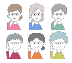 Women wearing glasses on the phone with a smile. Vector illustration isolated on white background.