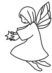 クリスマスをお祝いする妖精の手描き線画イラスト