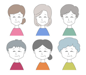 Profile picture of smiling middle aged women. Vector illustration isolated on white background.