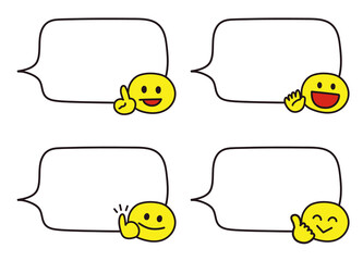 Set of speech bubbles with four types of emoticon. Vector illustration isolated on white background.