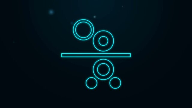 Glowing neon line Paper roll of a printing press icon isolated on black background. 4K Video motion graphic animation