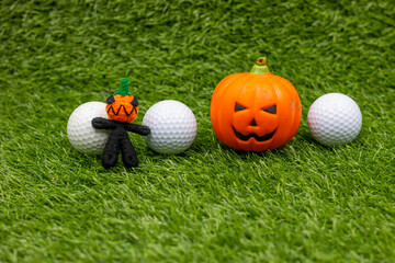 Golf Halloween with golf ball and pumpkin ghost background