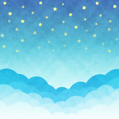 Fototapeta na wymiar 雲の背景　正方形　青い星空　水彩風