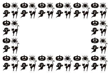 Halloween frame, border. Cartoon black collection on white background. Paper art. Happy halloween holiday concept. Template for invitation, design