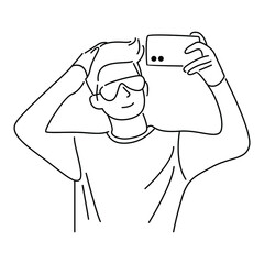 Man take a selfie with camera phone