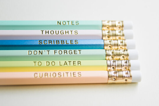 Colorful pencils printed with helpful messages.