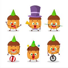 Cartoon character of walnuts with various circus shows