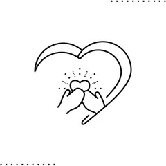 Half heart board with hands holding burning little heart, Thank you vector icon in outline