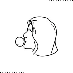 woman inflates the gum vector icon in outline