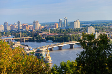 Fototapeta na wymiar View of the Dnieper river and Kiev cityscape, Ukraine
