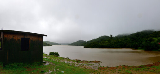 Panoramic view of tropical landscape in the monsoons