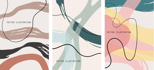 Creative color doodle art header set with different shapes and textures. Collage.
