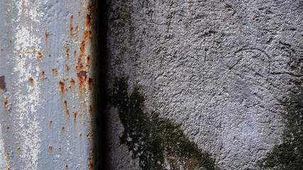 Grunged and moulded concrete with steel rusted beam texture