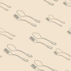 Cooking Seamless pattern. Contour Cutlery Background. line art . Kitchen utensils. Vector illustration