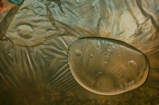 Macrophotograph of the patterns derived from the mixing oil, water and paint