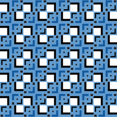 Vector seamless pattern texture background with geometric shapes, colored in blue, black, white colors.