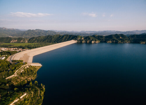 Aerial view of reservoir dike