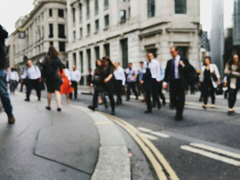 City of London - Businesspeople Rushing to Work Defocused