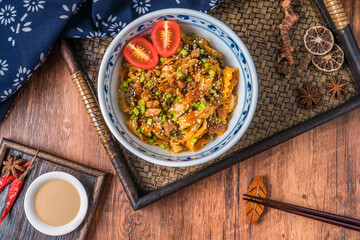 A bowl of Chinese traditional delicacy sesame noodles