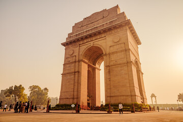 Fototapeta na wymiar India Gate or All India War Memorial at New Delhi is a triumphal arch architectural style memorial designed by Sir Edwin Lutyens to 82,000 soldiers of the Indian Army who died in the First World War.