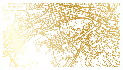 Caracas Venezuela City Map in Retro Style in Golden Color. Outline Map.