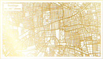 Santiago Chile City Map in Retro Style in Golden Color. Outline Map.
