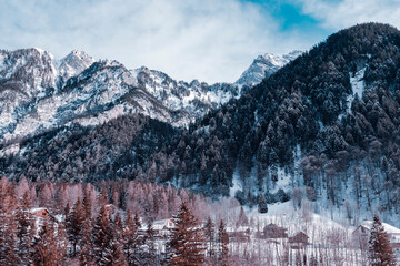 Aerial view of ski resort village in Austria.