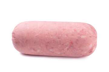 Boiled sausage isolated on white background. Slices.