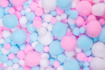 White, pink and blue soft pompons.