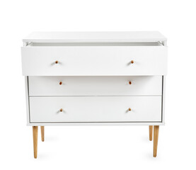 Modern chest of drawers on white background
