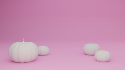 White 3d pumpkins on pink background. Pink halloween background. 3d render halloween for your designe.  Spooky 3d banner