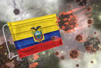 Face mask with flag of Ecuador, defending coronavirus