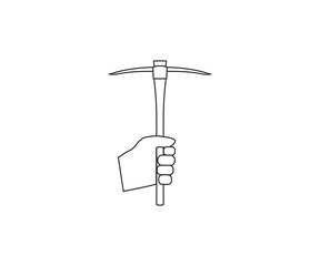 Fototapeta na wymiar Hand holding pickaxe icon. Vector illustration, flat design.