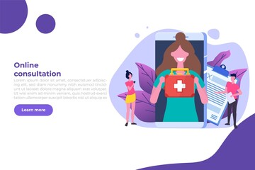 Medical online conference, Doctor Distant consultation online concept.  Flat Vector Illustration