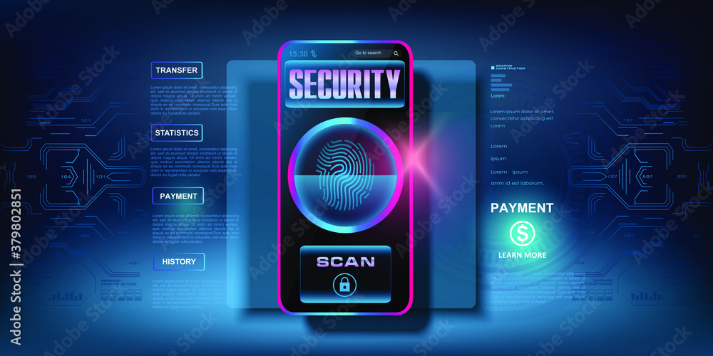 Aufkleber cyber security system. protecting your data on your smartphone. fingerprint scanning. protection of 