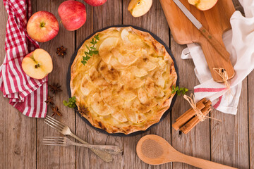 Apple tart with sugar cinnamon topping.