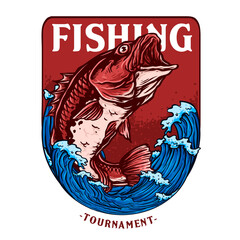 vector of big bass or red snapper fish for fishing tournament badge logo - obrazy, fototapety, plakaty