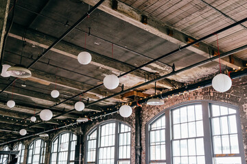 Globe lights hanging from ceiling