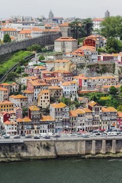View of the Douro River and the historical Ribeira and Se District in Porto, Portugal.