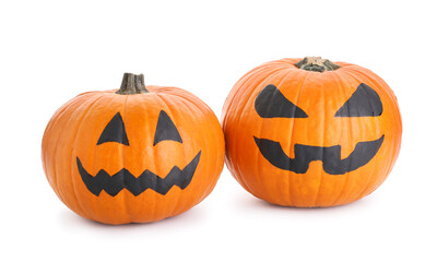 Halloween pumpkins on white background