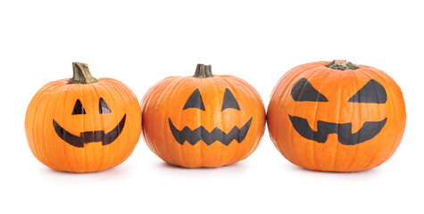 Halloween pumpkins on white background